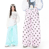 美式 立体口袋刺绣波点满印休闲裤 Double 女阔腿显瘦直筒卫裤 潮