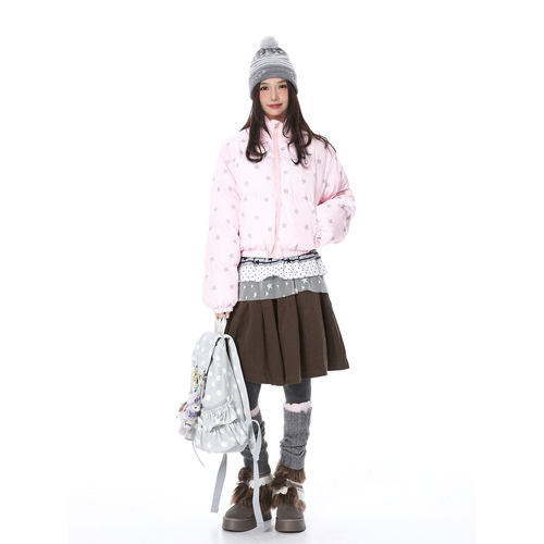 美式满印星星立领面包服女短款