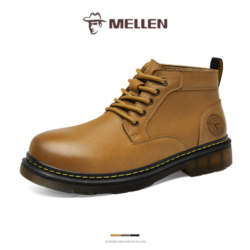 MELLEN名郎男鞋真皮简约系带时装靴耐磨防滑休闲短靴英伦风工装靴