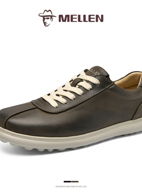 MELLEN名郎男鞋新款百搭舒适透气厚底休闲鞋耐磨防滑系带休闲板鞋