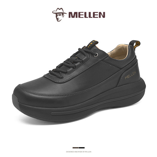MELLEN名郎男鞋真皮系带休闲皮鞋简约软底低帮运动鞋厚底健步鞋男