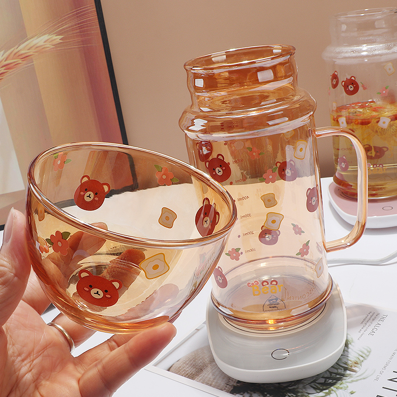 耐高温卡通印花一人饮玻璃水壶