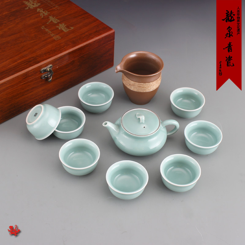 龙泉青瓷 功夫茶具整套茶具套装家用泡茶简约欧式 茶杯茶壶
