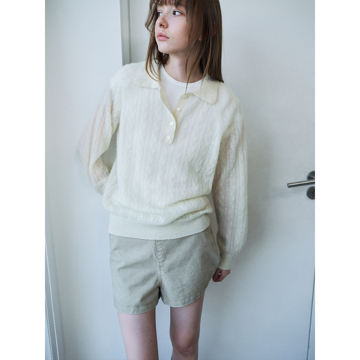 欧洲站2026春季新款休闲polo领简约百搭亲肤羊驼毛麻花针织衫女