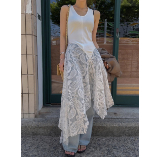 韩国东大门2026夏季 复古叠穿长裙子拼接不规则蕾丝背心连衣裙 新款