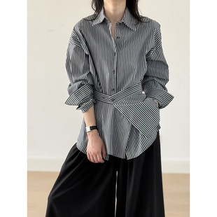 衬衣设计感可拆卸围裙纯棉衬衫 时髦感长袖 女 新款 欧洲站2025秋季