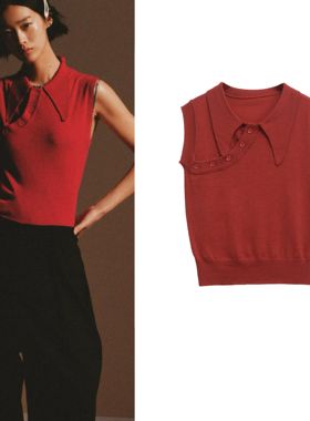 ZA 25夏季新款女装甜美气质修身圆领无袖新中式针织衫 2893015