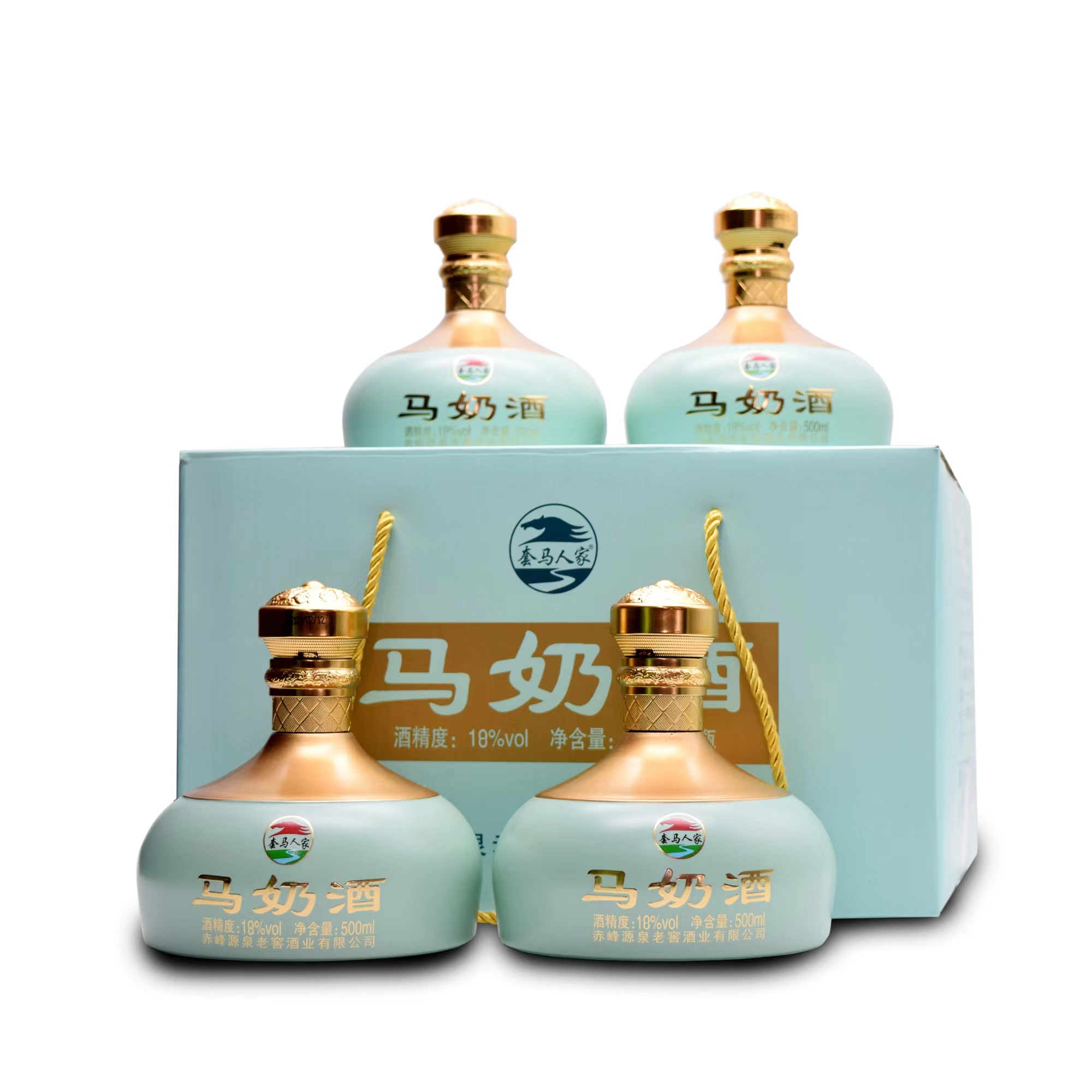 马奶酒500ml*4瓶乳白色18度正宗内蒙古特产套马人家草原奶酒家用-封面