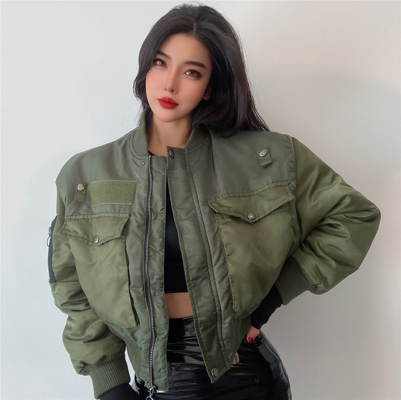 立领飞行员夹克短款棉服宽松