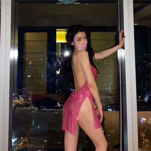 低胸露背金属纯色性感链条挂脖