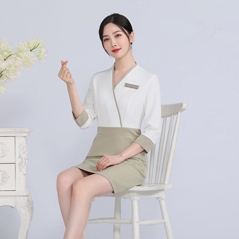 美容院美发美甲纹绣美容师工作服连衣裙女养生馆沐足职业女裙韩版