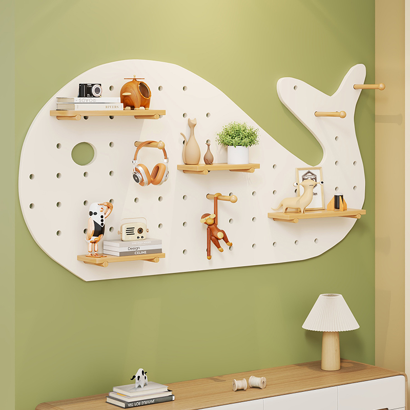 洞洞板定制玄关墙面置物架墙上实木挂板入户隔板收纳架墙壁展示架