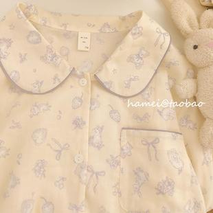 家居服套装 高品 长袖 A类纯棉纱布可爱小熊睡衣女秋季 可外穿 新款