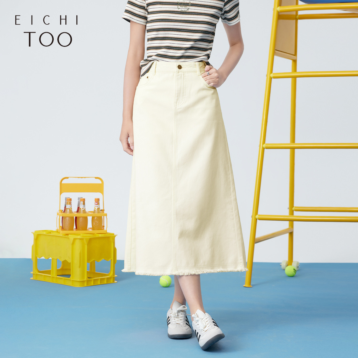 爱居兔夏季新款复古时尚简约大气牛仔半身裙