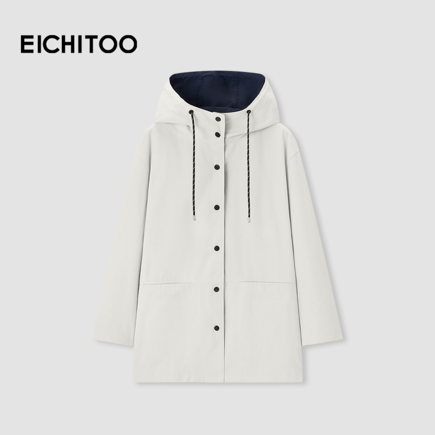 爱居兔撞色连帽风衣女2026年春季新款慵懒松弛中长款休闲工装外套