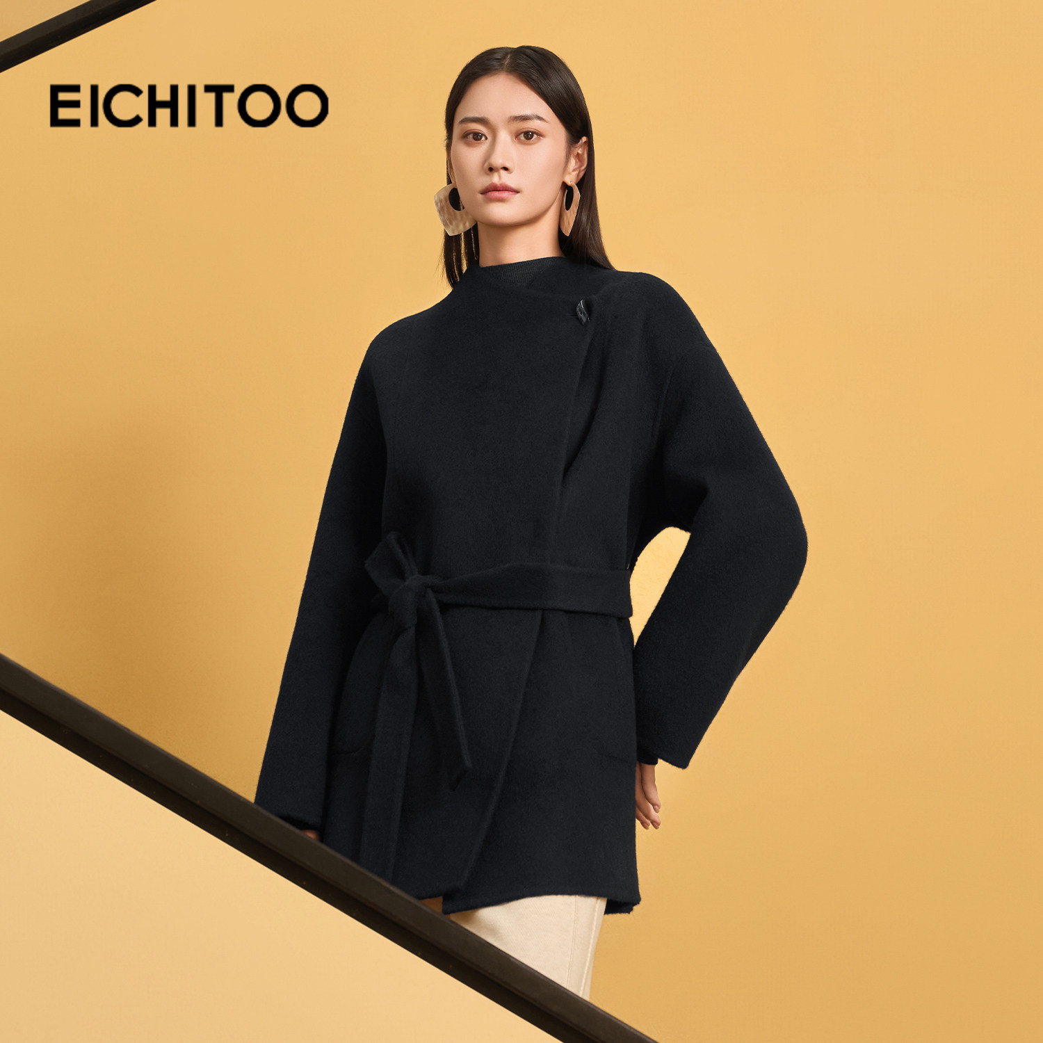 爱居兔骆驼绒高品质双面呢大衣2025年冬季新款女高级知性大衣