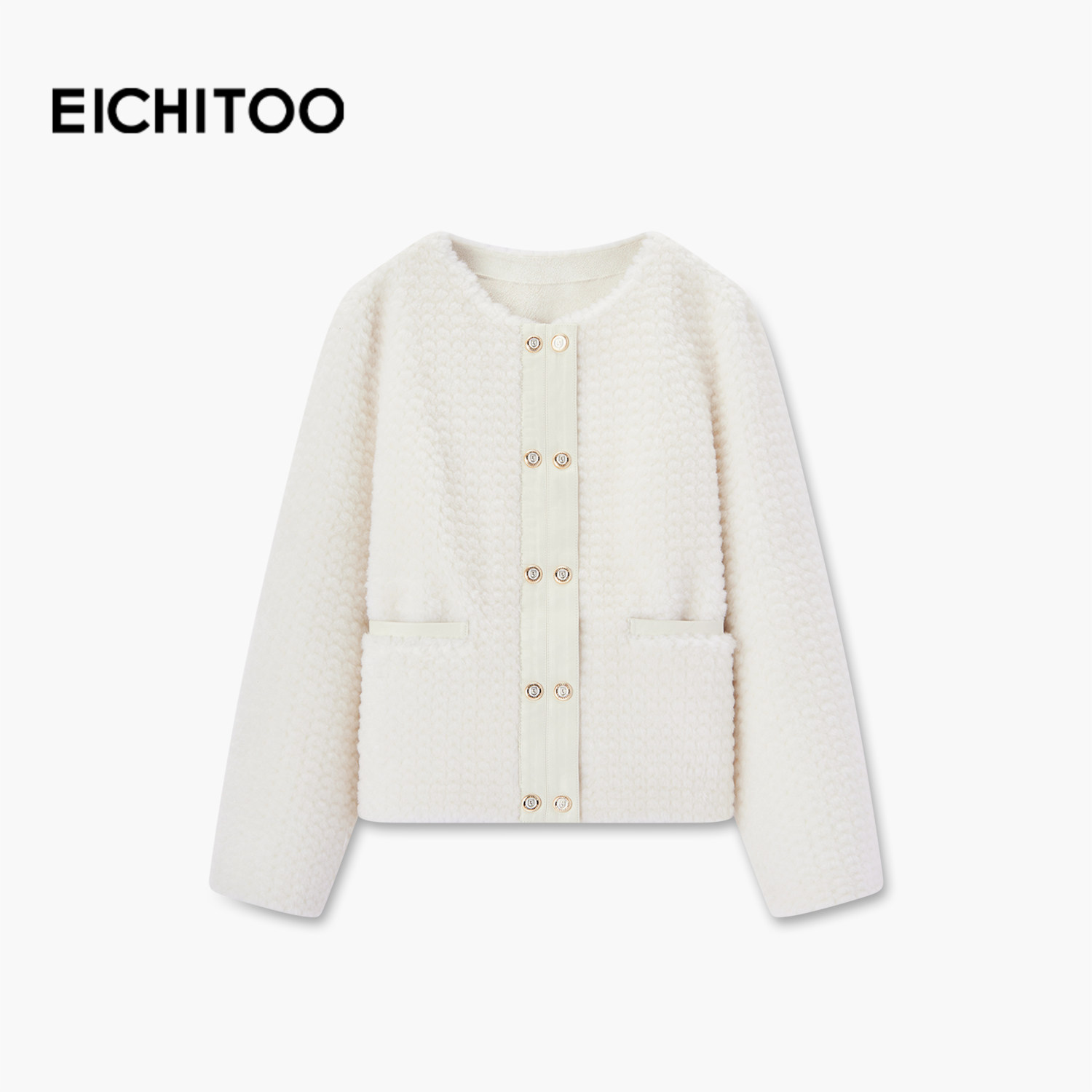 爱居兔小香风百搭羊毛皮草外套女2025年冬季新款时尚保暖圆领夹克