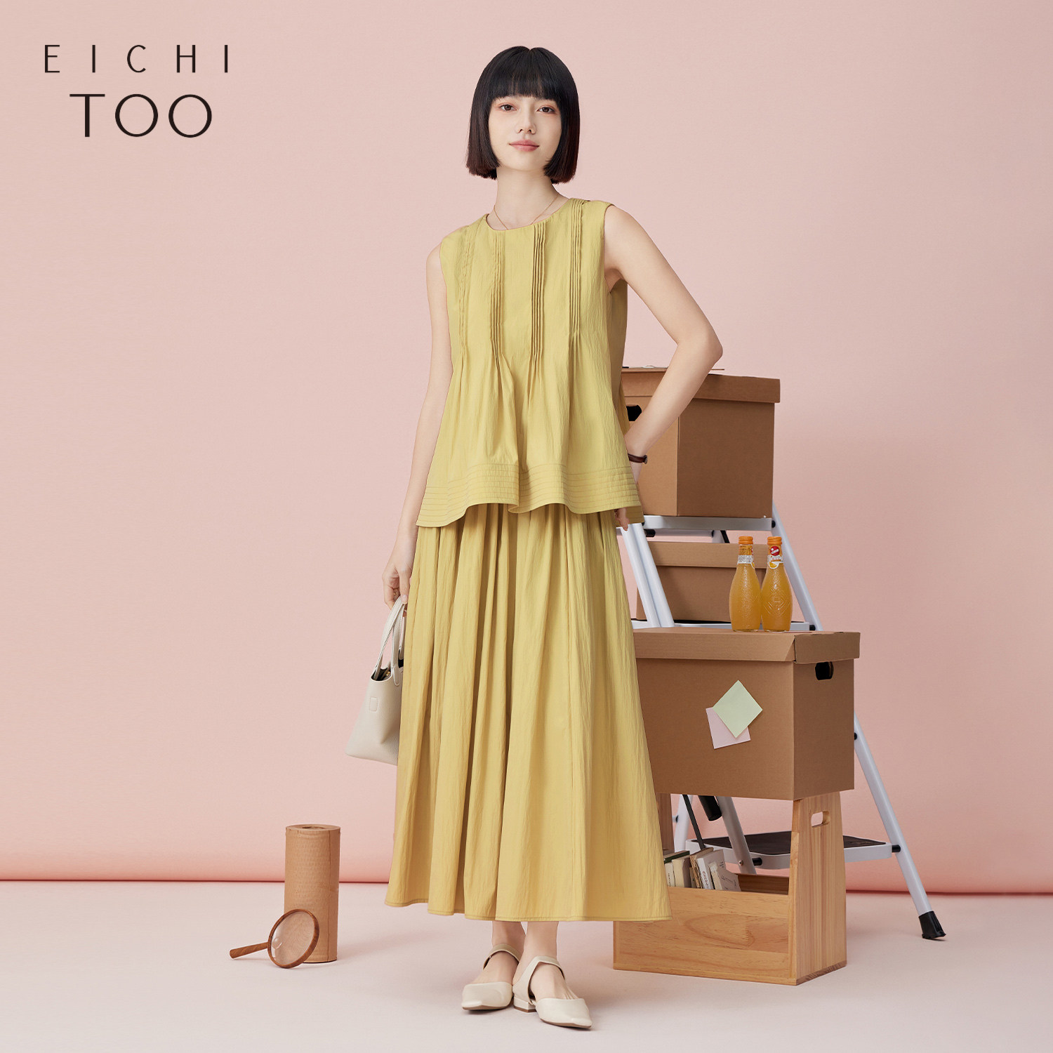 爱居兔夏季新款高级时尚通勤风背心半裙套装