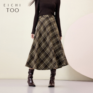 复古英轮风a字裙长裙子 新款 爱居兔经典 格子半身裙女冬季