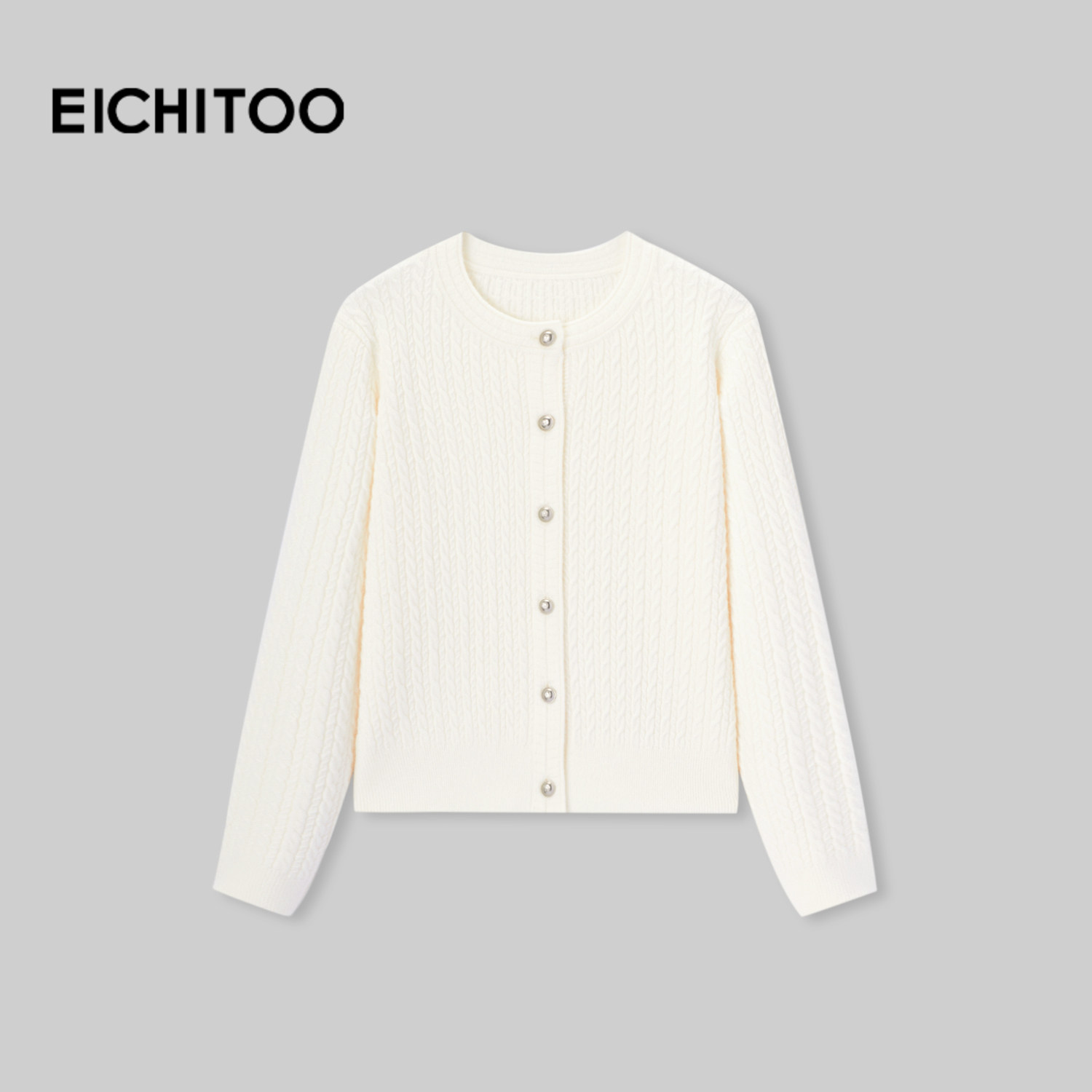 爱居兔米色绞花软糯针织开衫女2026年春季新款简约优雅毛衣外套