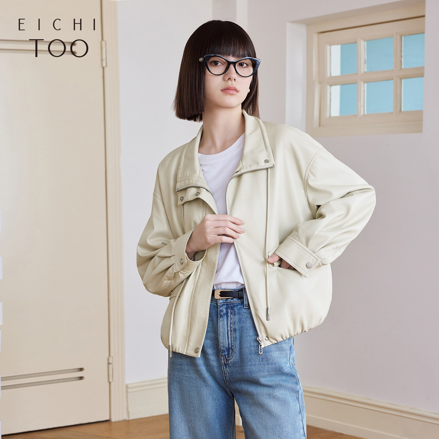 爱居兔复古皮衣外套女春秋新款宽松机车休闲短款皮夹克