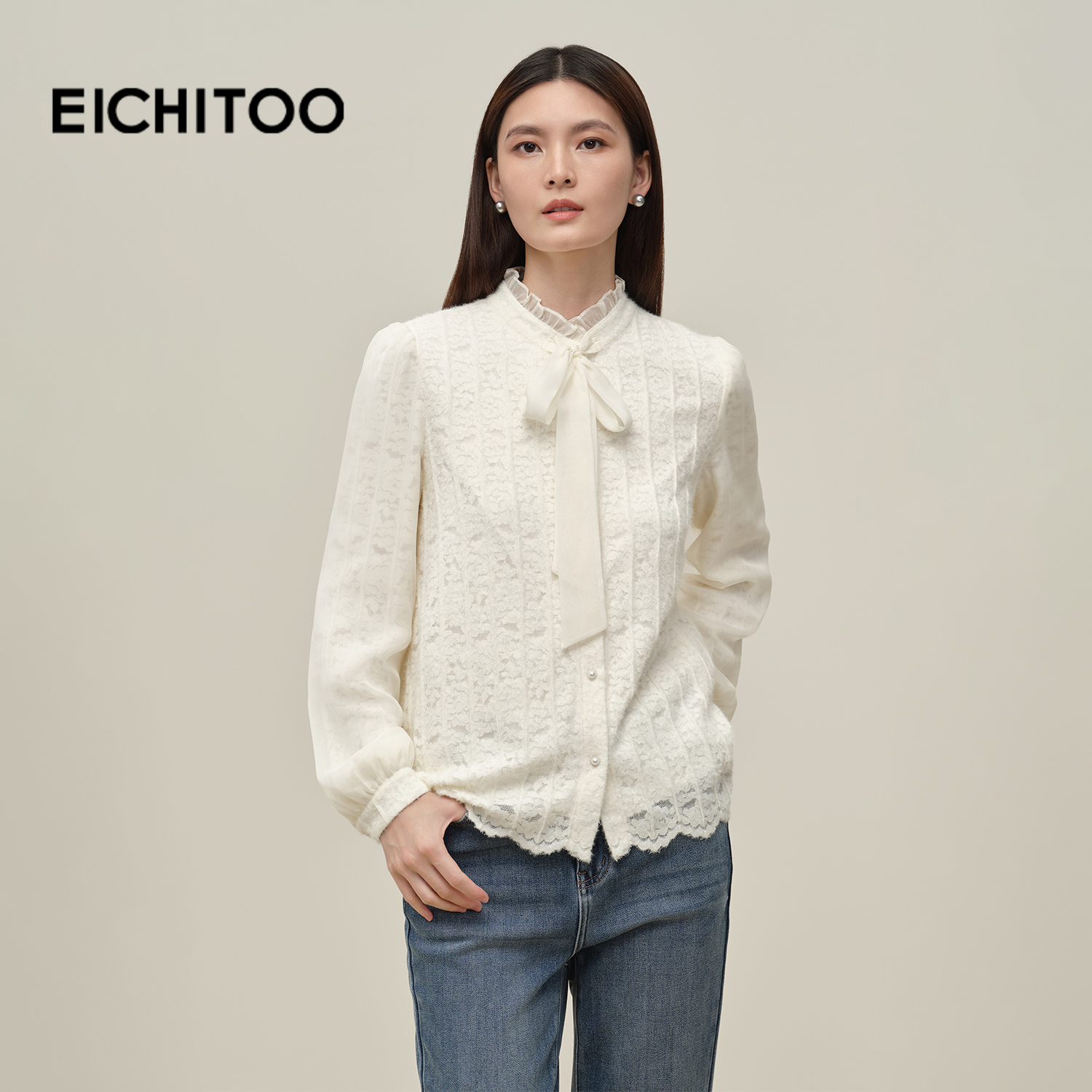 磨毛蕾丝面料衬衫精致温暖感满满