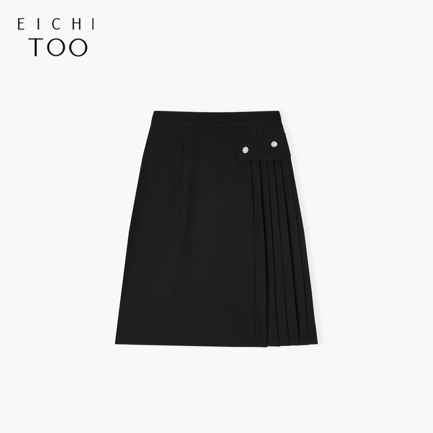 爱居兔春季新品侧边压褶高腰显瘦黑色百褶裙半身裙