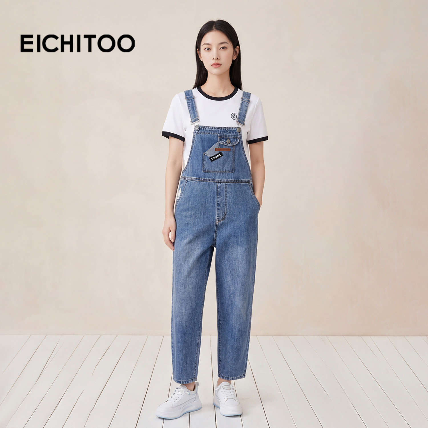 爱居兔元气减龄背带裤女2026年夏季新款全棉水洗牛仔裤连体长裤