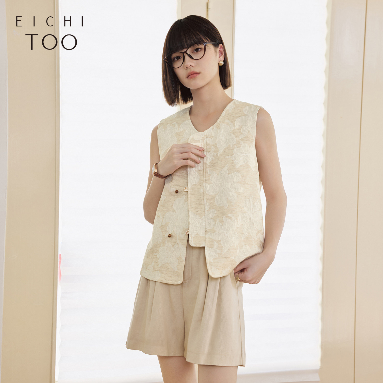 爱居兔新中式提花马甲背心女春秋新款小个子叠穿马夹上衣