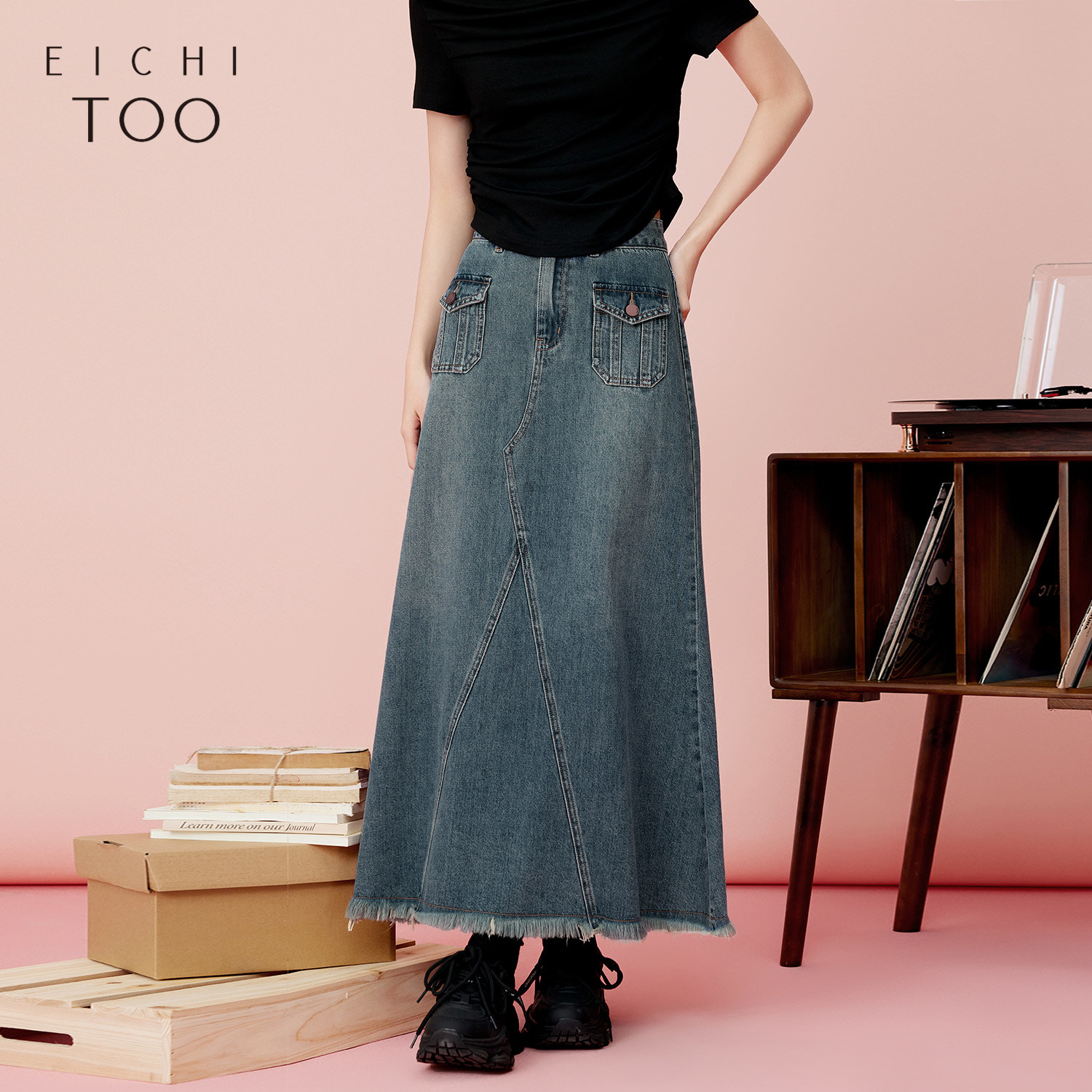 爱居兔夏季新款复古时尚工装风时尚牛仔半身裙鱼尾裙