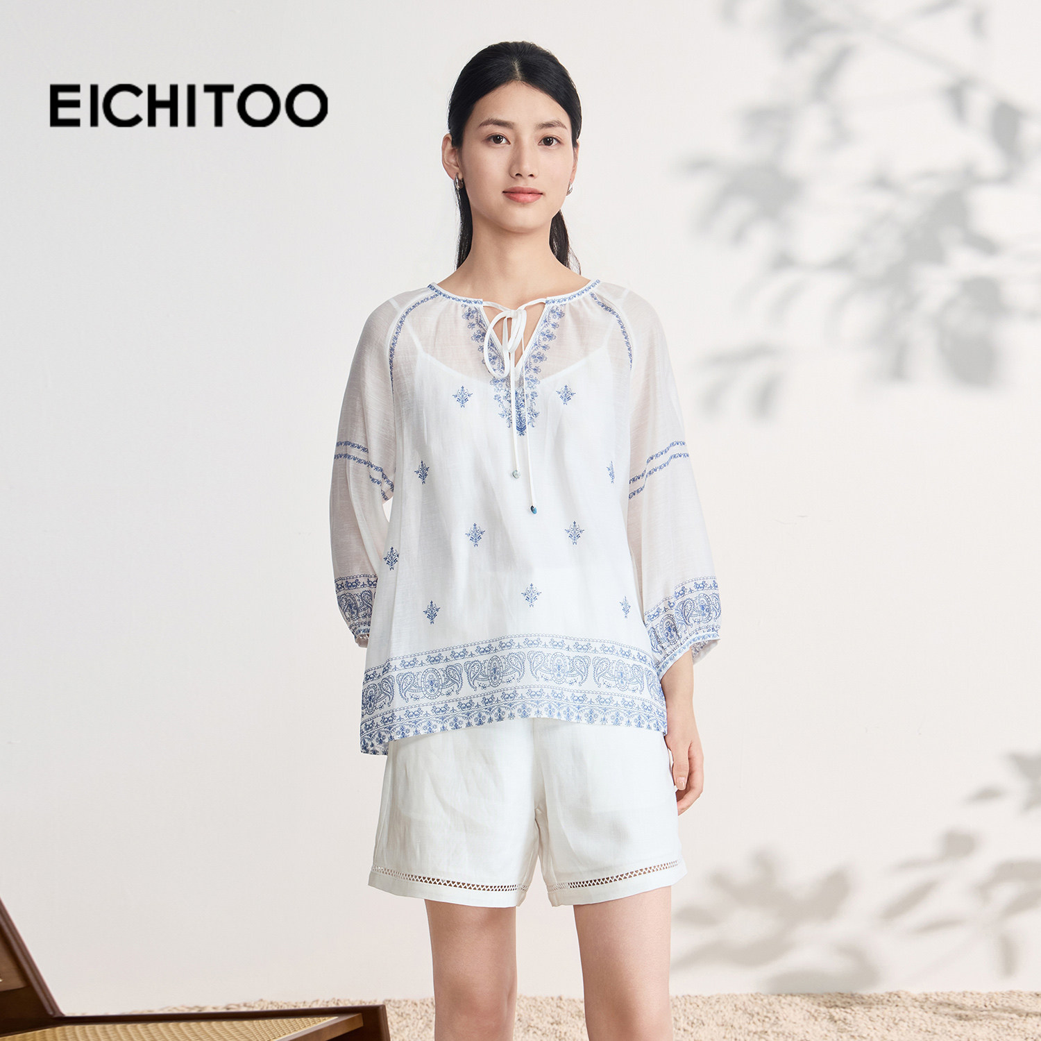 爱居兔清凉松弛雪纺衫2026年夏季新款女时髦民族风时尚上衣