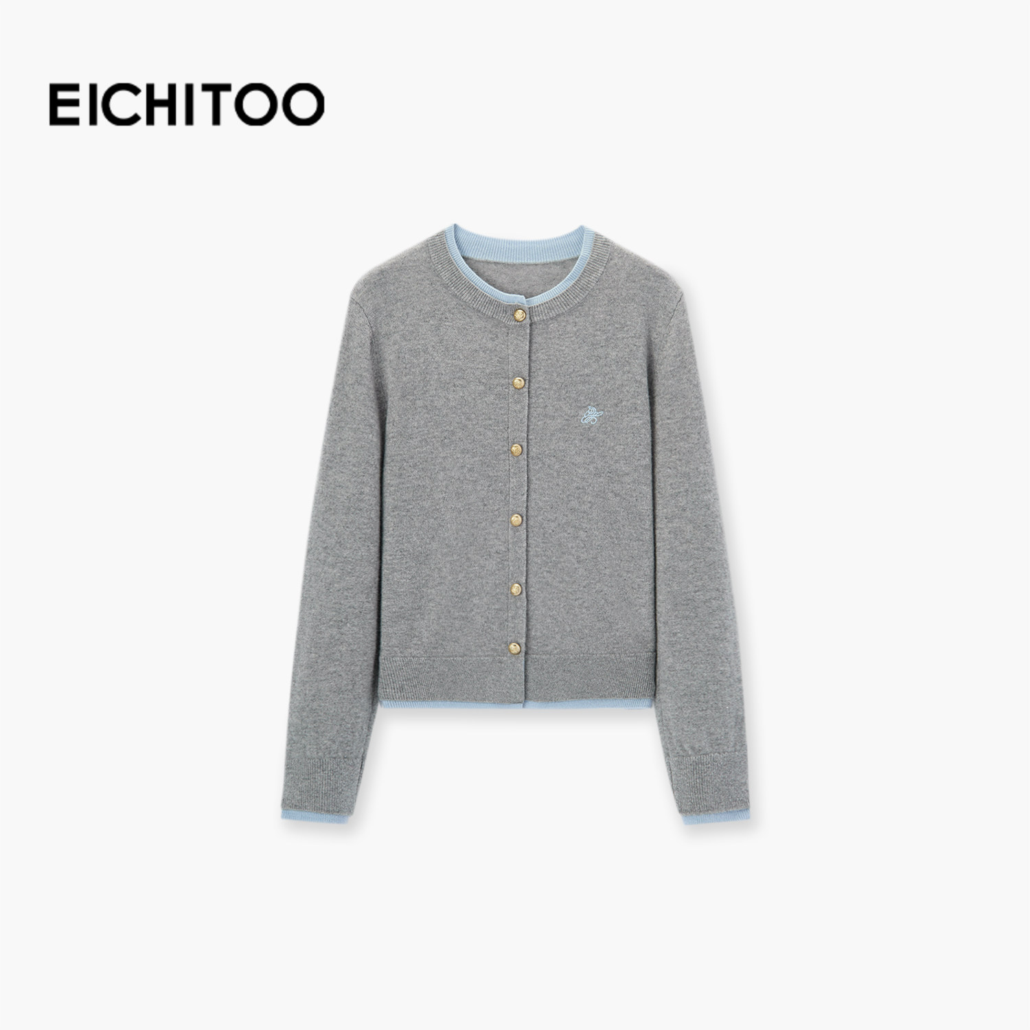 爱居兔休闲简约撞色羊毛衫针织衫女2025年冬季新款灰色假两件毛衣