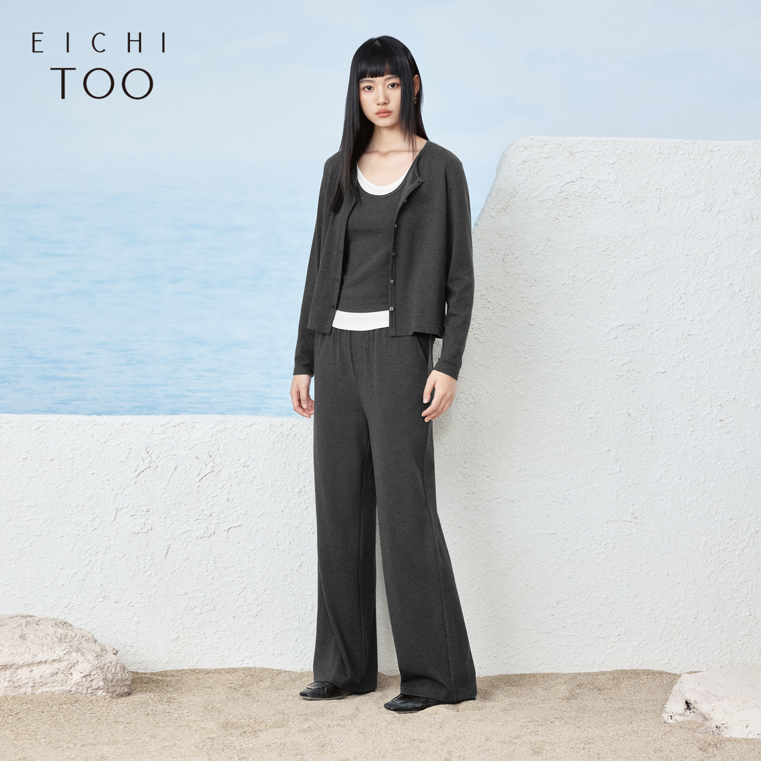 爱居兔时尚套装女2025年秋季新款休闲开衫背心阔腿裤三件套