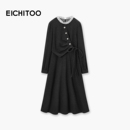 女小黑裙舒适长裙 新款 爱居兔优雅气质长袖 连衣裙2025年冬季
