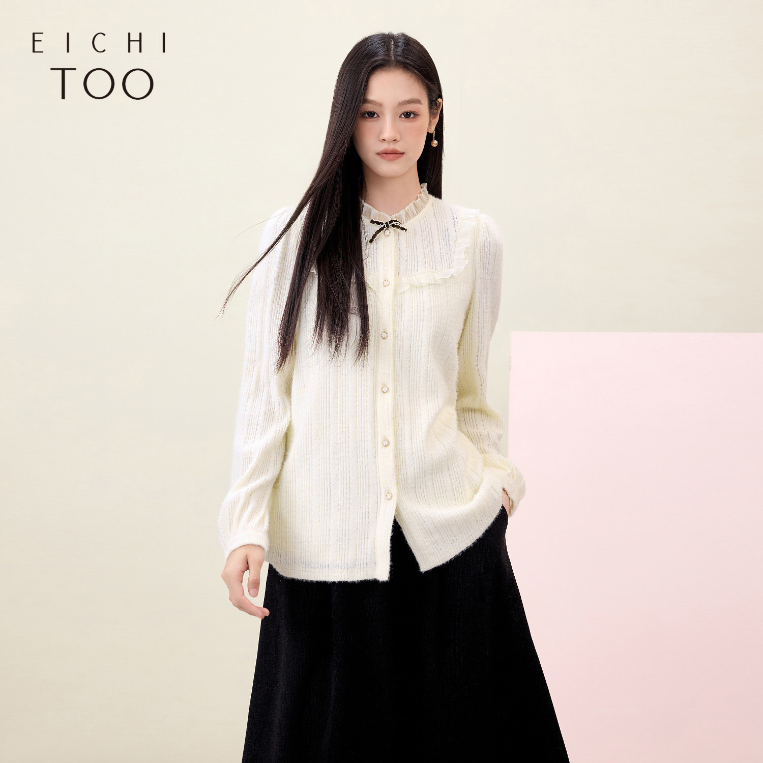 爱居兔磨毛蕾丝打底衫女冬季新款优雅时尚休闲长袖针织衫开衫