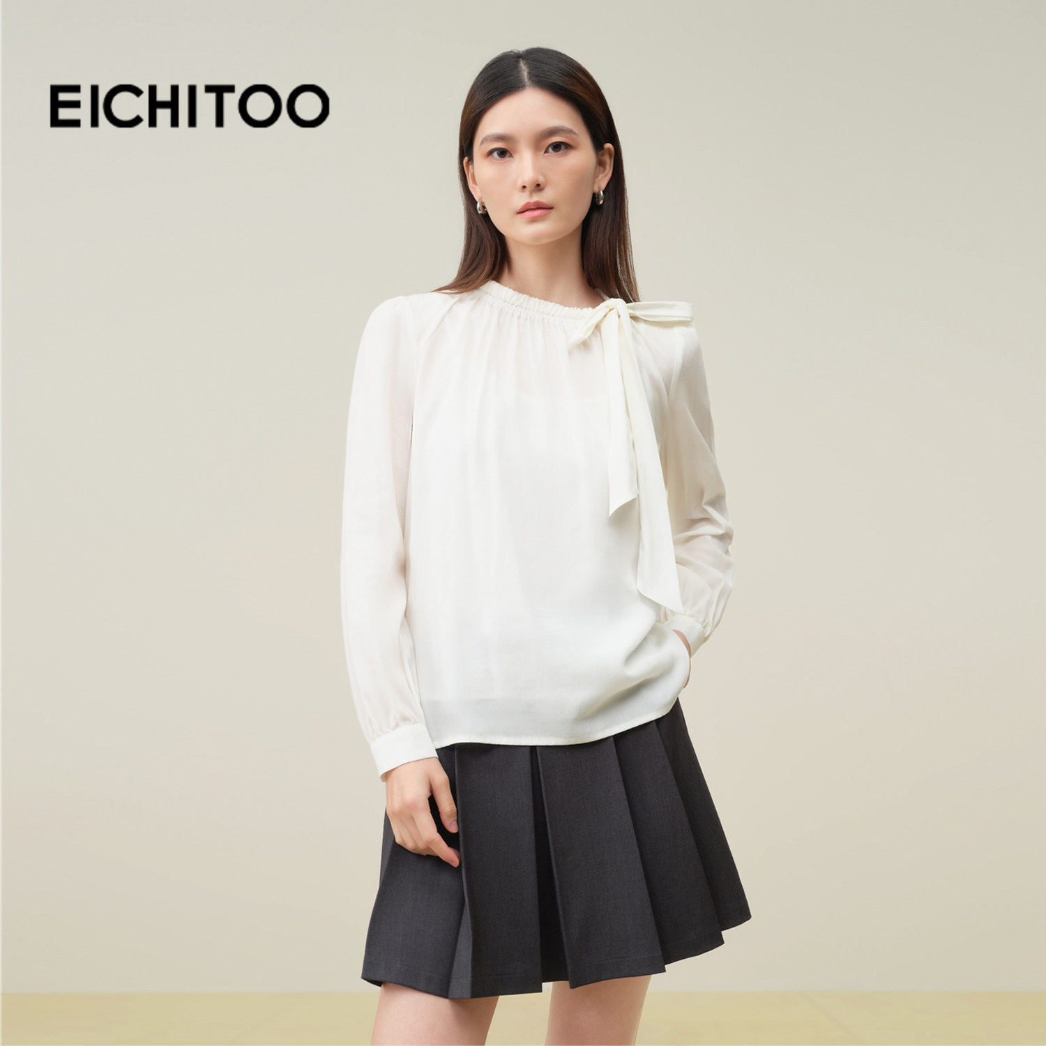 爱居兔桑蚕丝莱赛尔衬衫女2025年秋季新款空气感优雅雪纺上衣