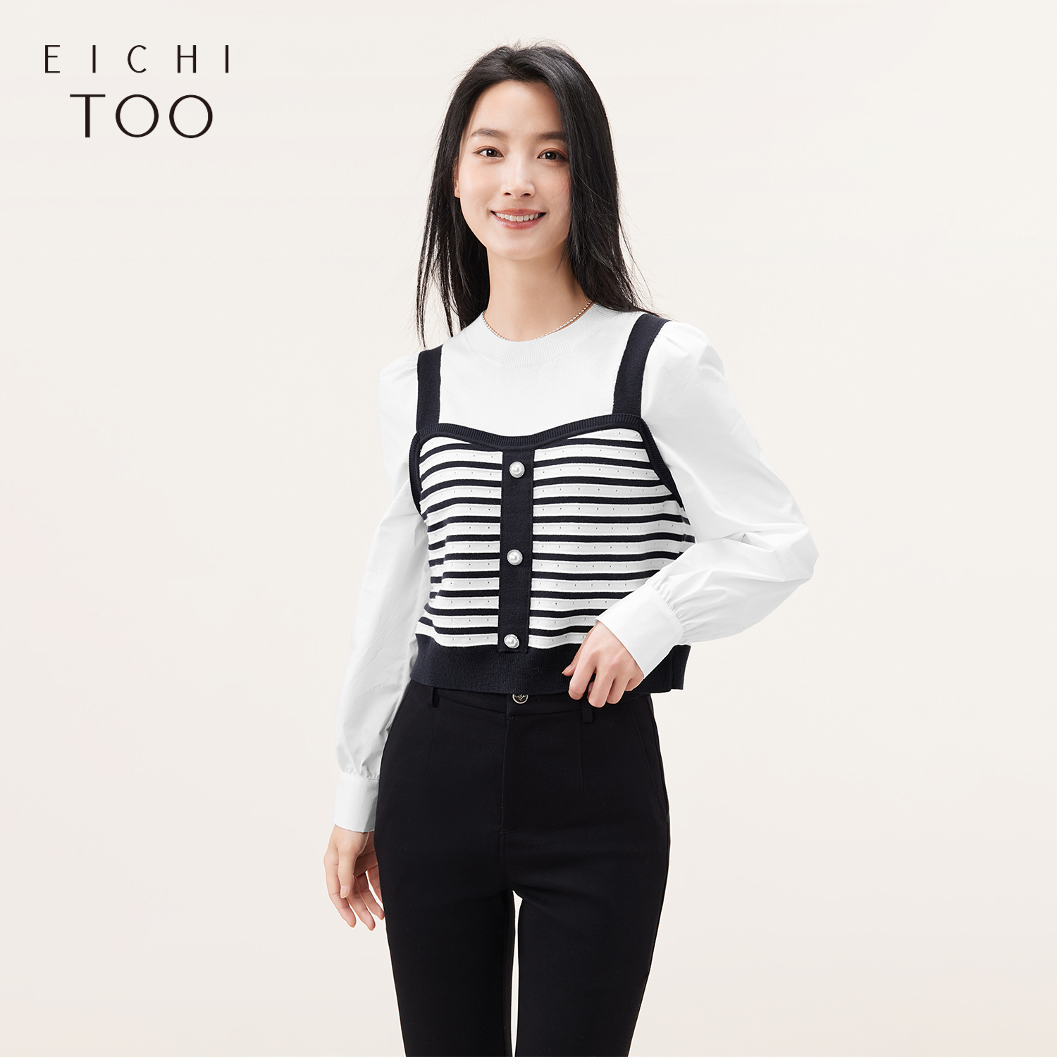 爱居兔经典条纹长袖针织衫