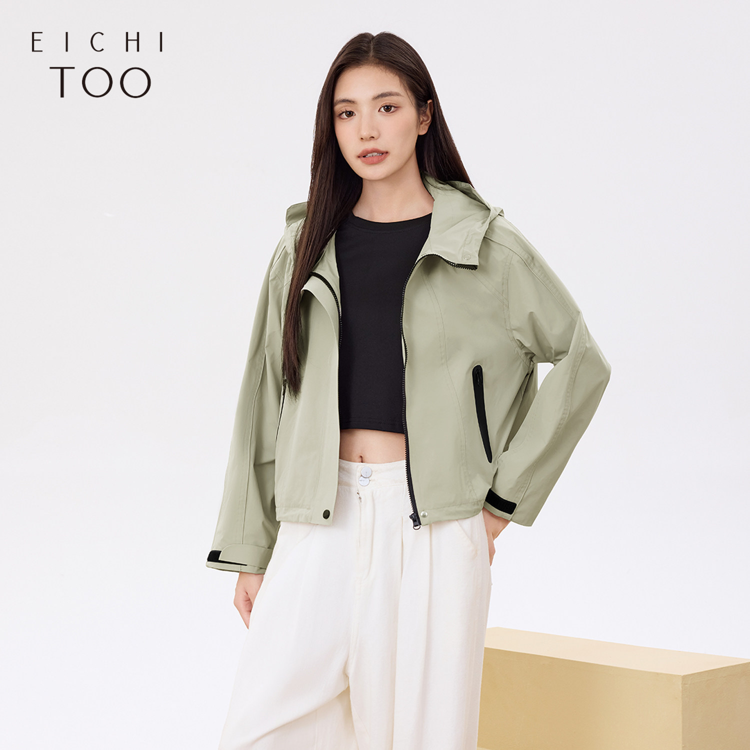 爱居兔连帽风衣女春秋新款宽松廓形防风百搭夹克外套