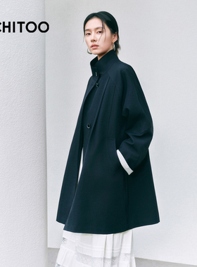 爱居兔中长款廓形立领风衣女2026年春季新款带包包宽松工装风外套