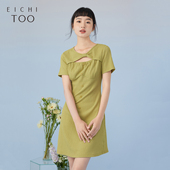新款 连衣裙 浅绿色设计感短袖 爱居兔夏季
