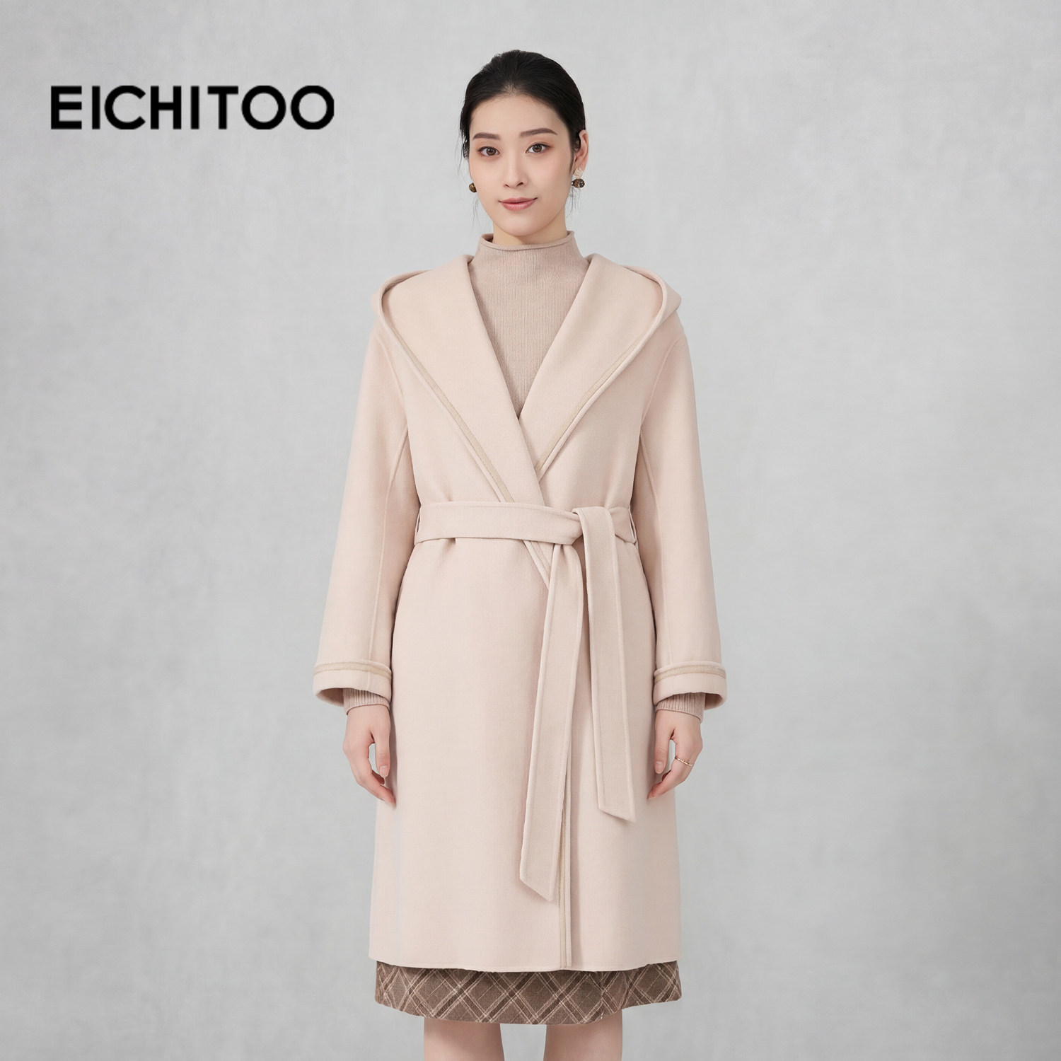 爱居兔气质优雅双面呢大衣2025年冬季新款女含绵羊毛冬毛呢外套