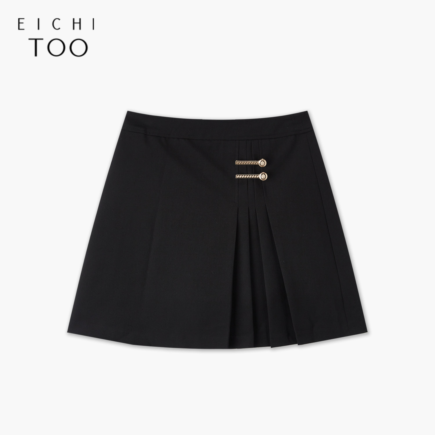 爱居兔春季新款通勤风黑色压褶设计金显瘦小黑裙半身裙