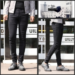 黑色牛仔裤 潮男小脚裤 子休闲裤 新款 裤 英伦风修身 时装 2023秋季 韩版