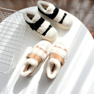 【羊毛】俄罗斯牛反绒真皮女棉鞋2025冬季新款魔术贴厚底保暖板鞋