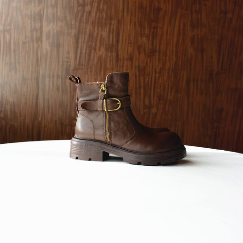 门店1599！头层牛皮马丁靴2025秋冬新款单靴帅气侧拉链厚底女短靴