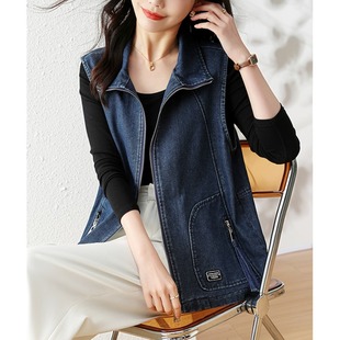 外穿气质坎肩宽松休闲背心马夹 无袖 大码 牛仔马甲外套女士春秋薄款
