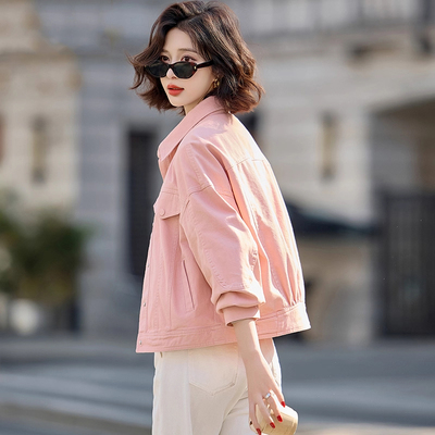 粉色牛仔短外套女时尚洋气上衣
