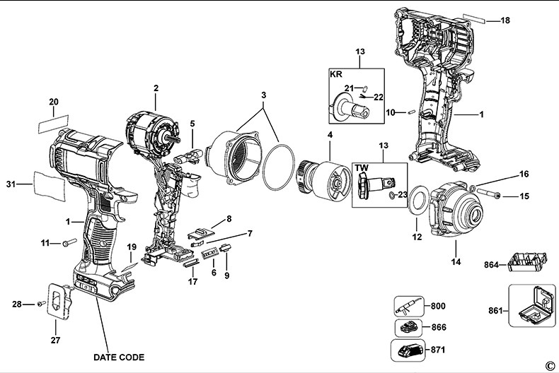 DEWALT 임팩트 렌치 DCF894 쉘 모터 스위치 어셈블리 임팩터 앤빌 세트
