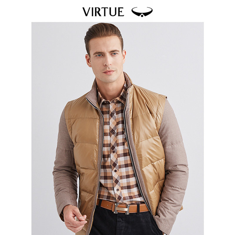 富绅白鸭绒羽绒服外套冬季新款男士中年短款加厚保暖拼接男装