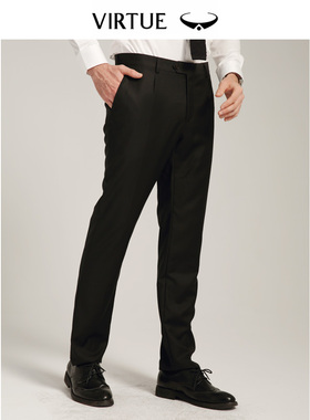 富绅秋季羊毛男裤黑色西裤秋季商务休闲直筒宽松职业正装坠感免烫